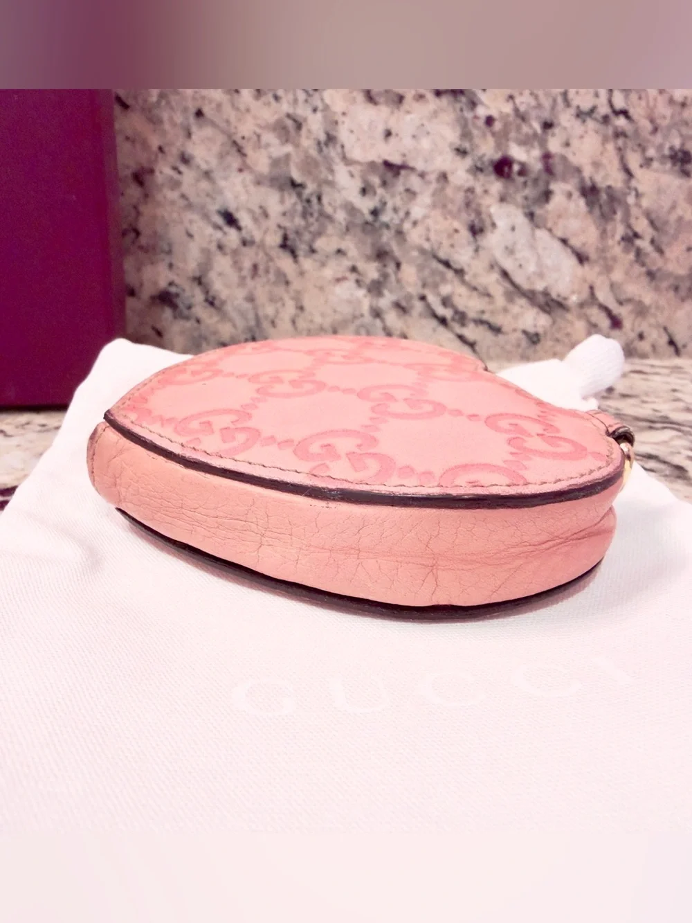 Gucci Pink Leather Heart Coin Purse Wallet w Box & Dust Bag - Picture 5 of 9